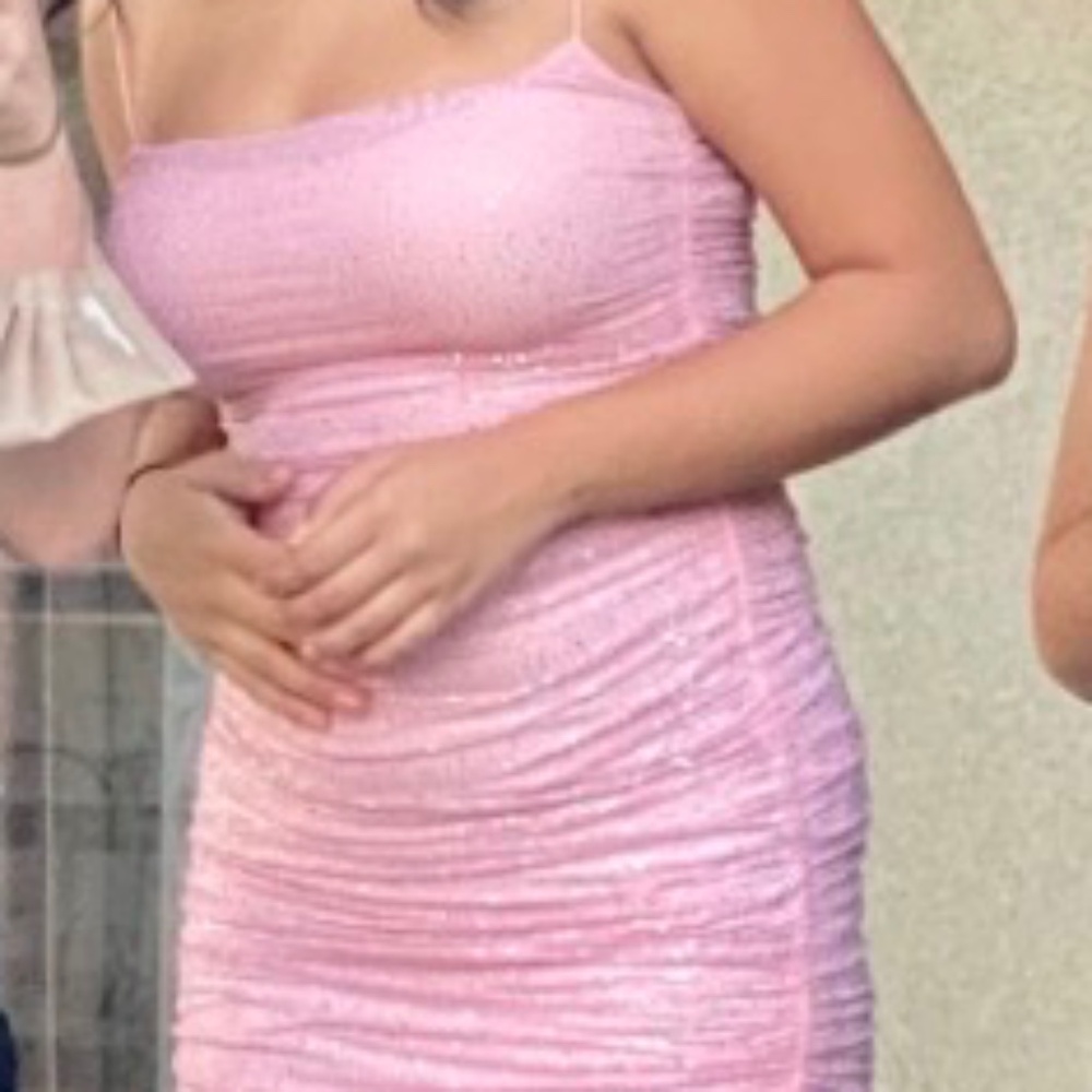 Oh Polly Pink Sparkle body on dress size 6